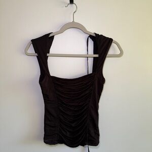Bebe Black Ruched Fitted Tank Top